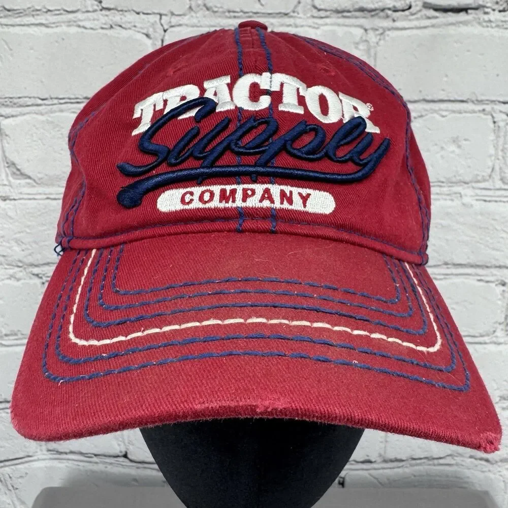 Tractor Supply Hat Unisex Adults Red Adjustable Strap Back Distressed